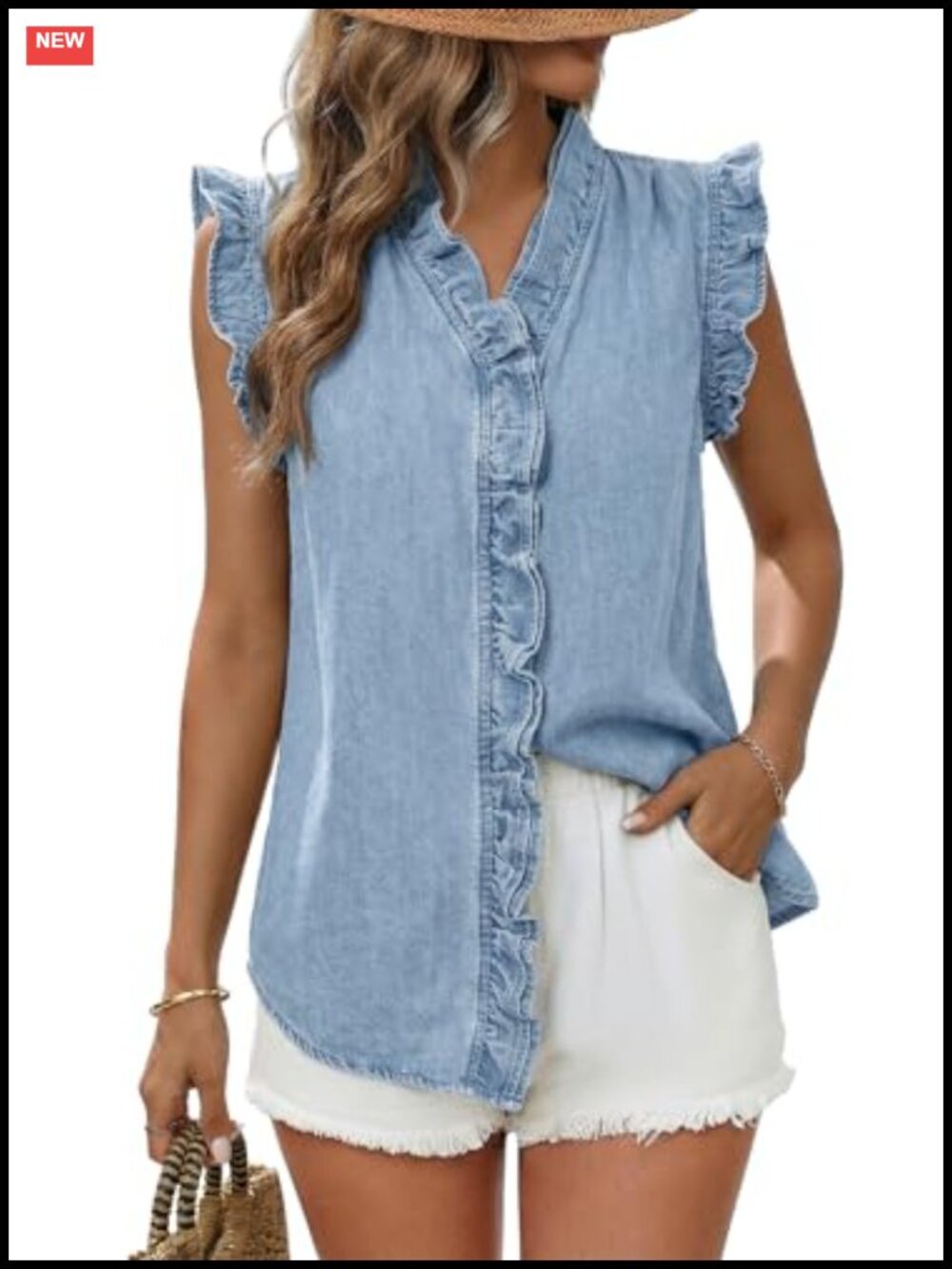 Denim Vest Women Sleeveless Button Up Peplum V Neck Jean Vest